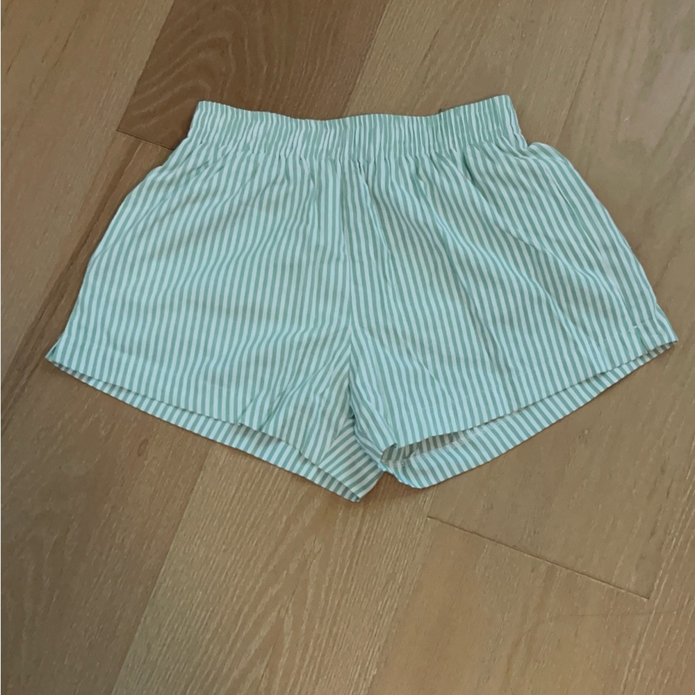 Princess Polly Aqua Striped High Waist Shorts